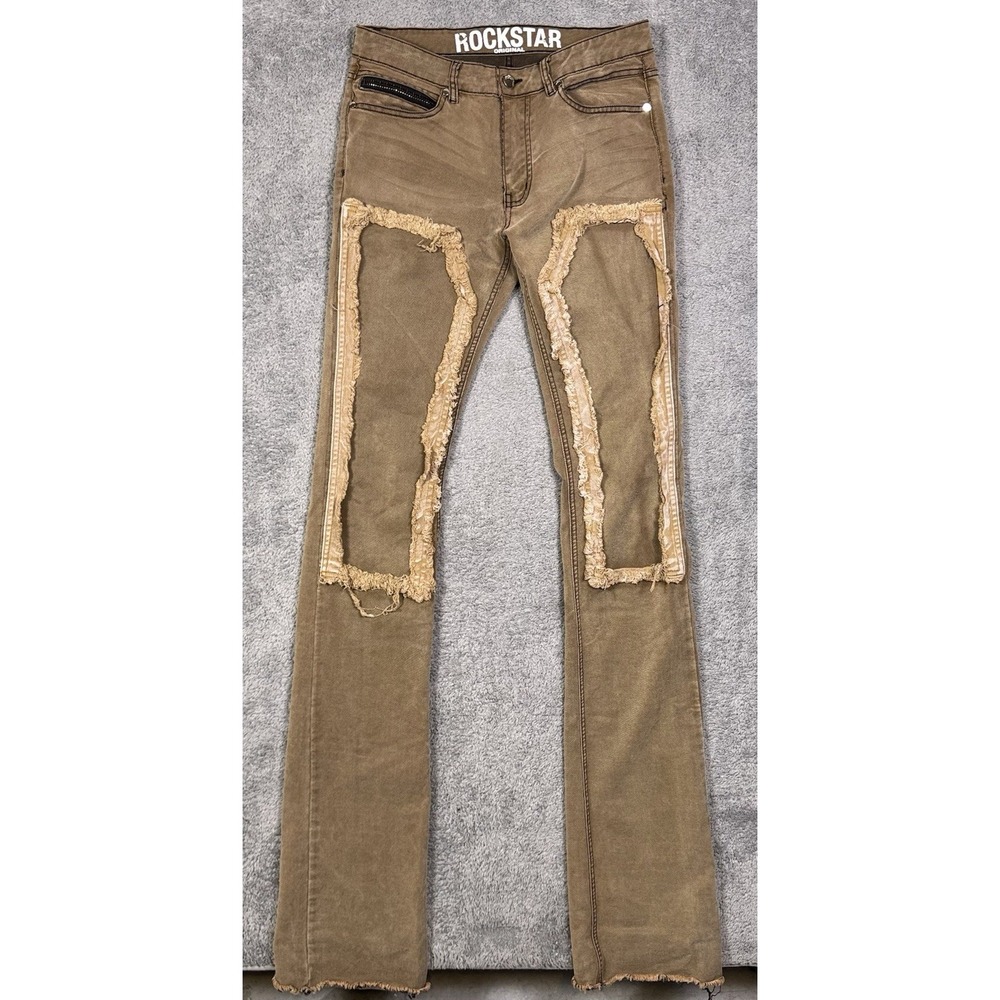 Rockstar Original Jeans Mens 32 Super Stacked RSM225 Flared Distress Double Knee